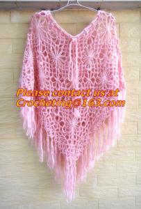 Wholesale White Fringe Crochet Cape Poncho Shawl Wrap Jacket Granny Square Pattern Hippie Clothing from china suppliers