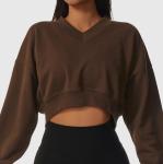 Small Quantity Clothing Factory Women'S V Neck Long Sleeve Sweatshirt Casual