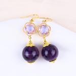 Handmade Amethyst Natural Crystal 14MM Big Round Shape Beaded Short Dangle
