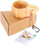 Eco Friendly Oak Wooden Drinking Cups 2.5 inch Height Lightweight With Carabiner