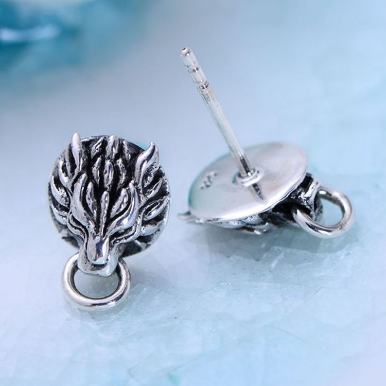 925 Black Silver Lion Unisex Design Stud Earrings(XH056786W)
