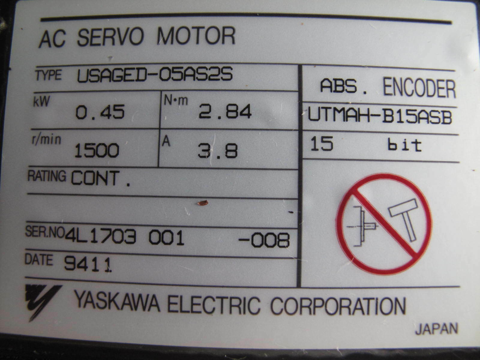 YASKAWA SGDV-120A01A002000 SERVO DRIVE S5 AMP 1.5KW 200V A/P VN