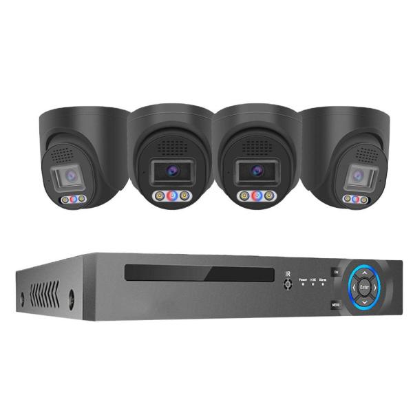 Customized 4 Channel 8MP Red and Blue Light Alarm Outdoor Home PoE NVR Kit Cctv