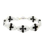 Hematite 0.7mm Beaded Bracelets Sets Black And White Gold With Silver