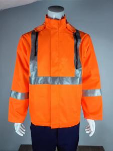 Wholesale 100% Polyester 280GSM Orange Jacket with Reflective Strips and Detachable Hood and Without Pocket from china suppliers