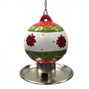 China Outdoor Ceramic Christmas Ball Metal Bird Feeder With Plated Stamping Iron Food Plate on sale