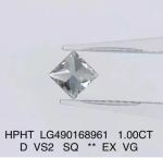 Synthetic HPHT 1 Carat Lab Grown Diamond D Color VS2 EX Princess Cut Diamond