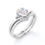 S925 Gold Natural Pear Shape Cz Rainbow Moonstone Ring Boho Wedding Set