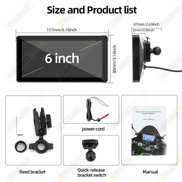 6 inch motorcycle carplay navigation screen 1080P high-definition lens waterproof motorcycle parking monitoring tire pressure detection recorder