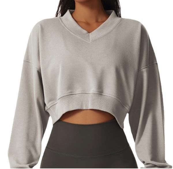 Small Quantity Clothing Factory Women'S V Neck Long Sleeve Sweatshirt Casual