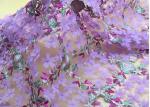 3D Flower Embroidered Stretch Mesh Fabric , Coloured Tulle Lace Fabric