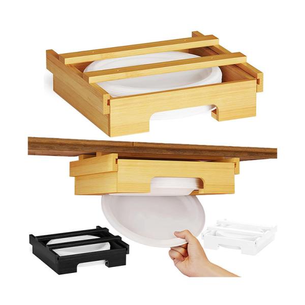 Adjustable Bamboo Kitchen Shelf Organiser Single Tier Under Cabinet Paper Plate