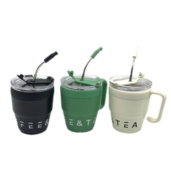 Coffee Cup With Handle And Straw Lid 480ML Travel Mug Water Cup Milk Mug