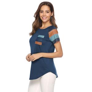 Wholesale Custom Apparel O-Neck Short Sleeve Women Printed Basic Cotton Pocket Blouses from china suppliers