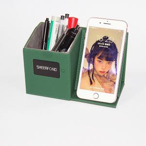 Multipurpose Leather Pencil Holder Desk Wireless Charging LED Custom Logo PU