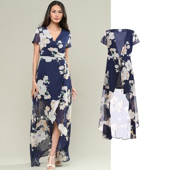 Quality custom make your high quality chiffon wrap dress with floral print for sale