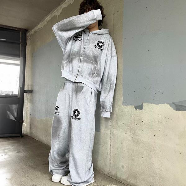 Custom Tracksuit Unisex Dirty Painting Print Sweat Vintage Jogging 100% Cotton