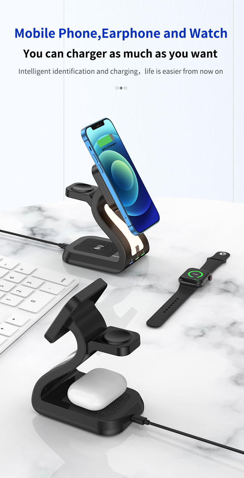 Desktop Qi Wireless Fast Charger Stand 3 In 1 Wireless Charging Dock Station