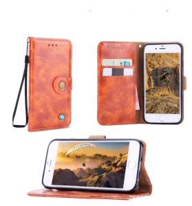 Wholesale For iphone 8 Retro Cow Real Genuine Leather Wallet Credit Button Card kickstand Phone Case Cover with a lanyard from china suppliers
