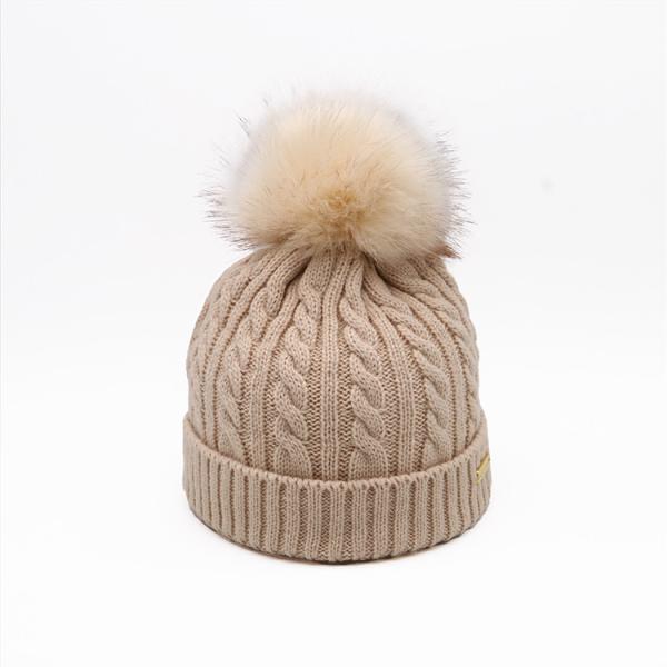 Embroidery Unisex Knit Beanie Hats In White Chunky Cable Knit Pompom Soft Warm