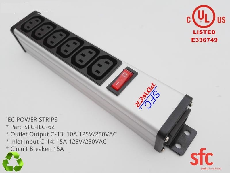 6 Outlet Flat Plug Power Strip Metal PDU With Overload Protector IEC Approved