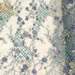 OEM 3D Handmade Beaded Embroidery Lace Fabric Multicolor