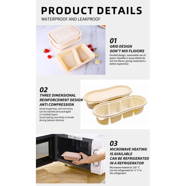 Natural Eco Friendly Biodegradable Packaging With Lid For Takeaway Food Packaging