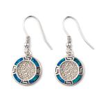 925 With Sterling Silver Greek Key Blue Meander Opal Phaistos Disc Dangle Women