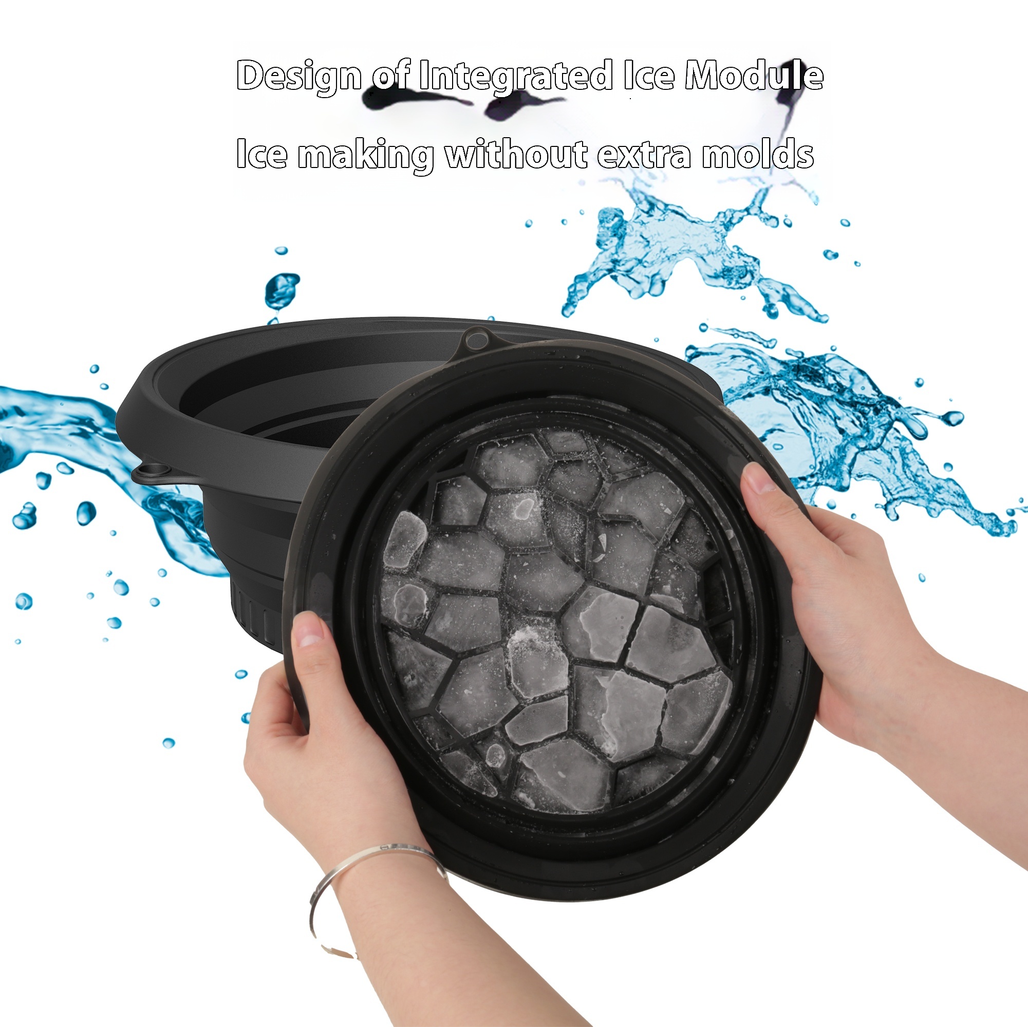 Large Silicone Bowl for Face Ice Bath with Built-In Icetray, Foldable and Hanging Design for Easy Storage and Carrying, Dipping Face Ice Bath at Home