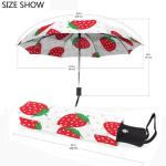 Strawberry Print UV Protection Semi Automatic Windproof Foldable Umbrella For