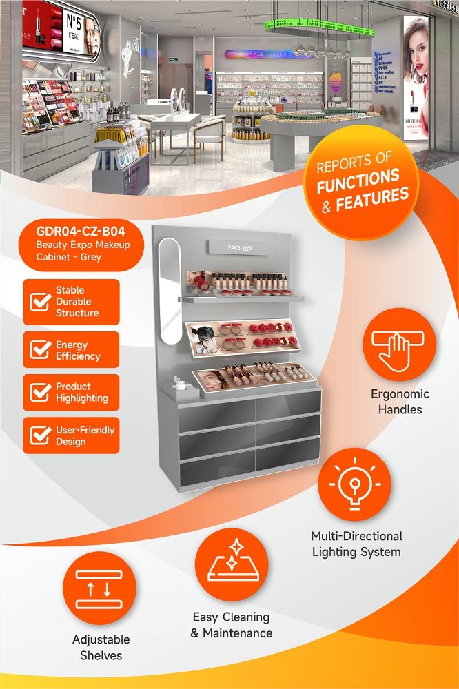 GDR04-CZ-B04 Beauty Display Rack with Adjustable Shelves and Luxury Brand Showcase for Cosmetics Store