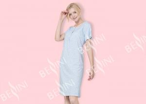 China Quick Dry Ladies Night Dresses Sleepwear Blue Printed With Violet Small Flower on sale