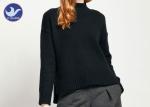 Winter Turtle Neck Ladies Thick Woolen Jumpers , Black Wool Sweater Womens Full