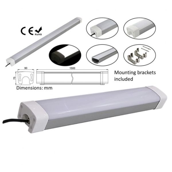 Aluminum Alloy Tri Proof LED Light 5ft 150cm 25w AC85-265V Clear Cover