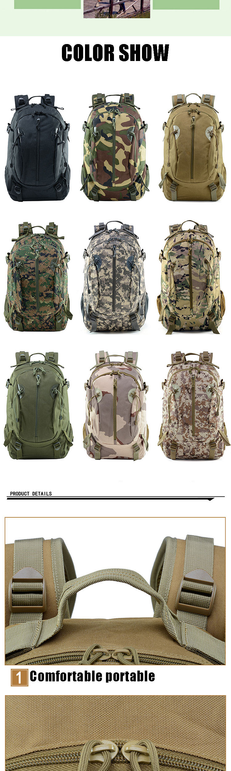 Custom Logo 9 Color Outdoor Men Sport Backpack Waterproof For Camping Hunting
