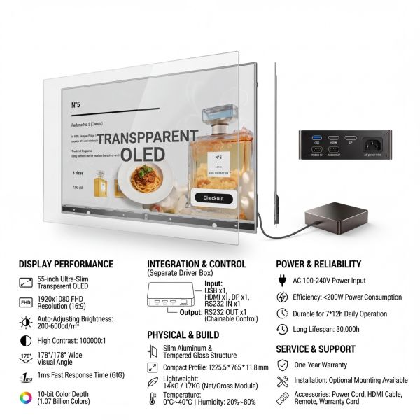 Factory Direct Selling Indoor HD 55 Inch Touch transparent oled screen