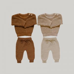 Wholesale Baby Chunky Knitwear Handmade Crew Neck Sweaters Pullover Knitted Long Pants 2Pcs Lounge from china suppliers