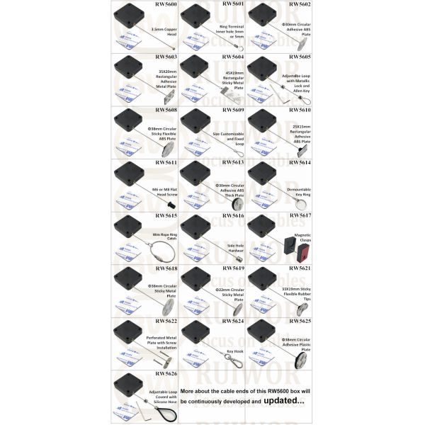 RW5605 Square Heavy Duty Retractable Cable Plus Adjustalbe Lasso Loop By Small Lock And Allen Key Forces MAX 2.5LB Longest 6M