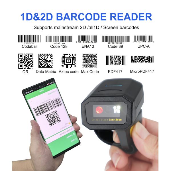 Wearable Finger Bluetooth Scanner 1D 2D Wireless Ring Scanner