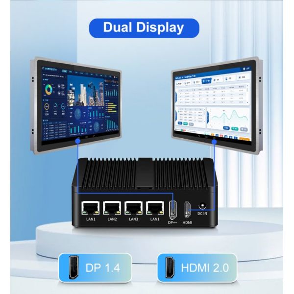 12th Gen Intel N100 Fanless Mini PC with Quad Core Processor 4x 2.5G Intel NICs and Dual OS Compatibility