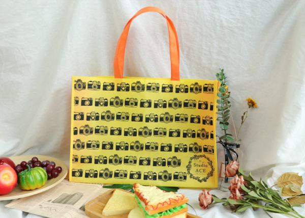 Yellow Non Woven Tote Bags , Non Woven Grocery Tote With Full Silk Screen