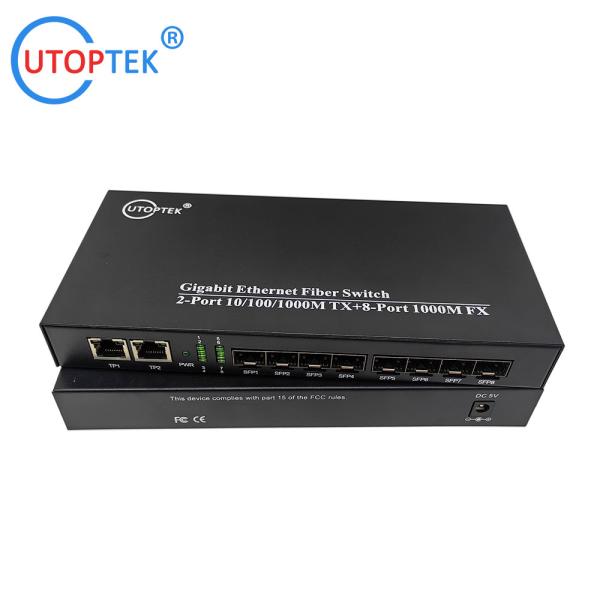 10/100/1000Mbps 2port RJ45+8port SFP fiber ethernet media converter switch
