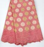 Swiss Cotton Lace Fabric , Multi Colored Embroidered Floral Lace Fabric For