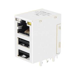 Wholesale Hanrun HR851120A Compatible LINK-PP LPJU6650BONL 1000 Base-T RJ45 Magjack With Dual USB Tab Up Green&amp;Orange/Yellow LED from china suppliers
