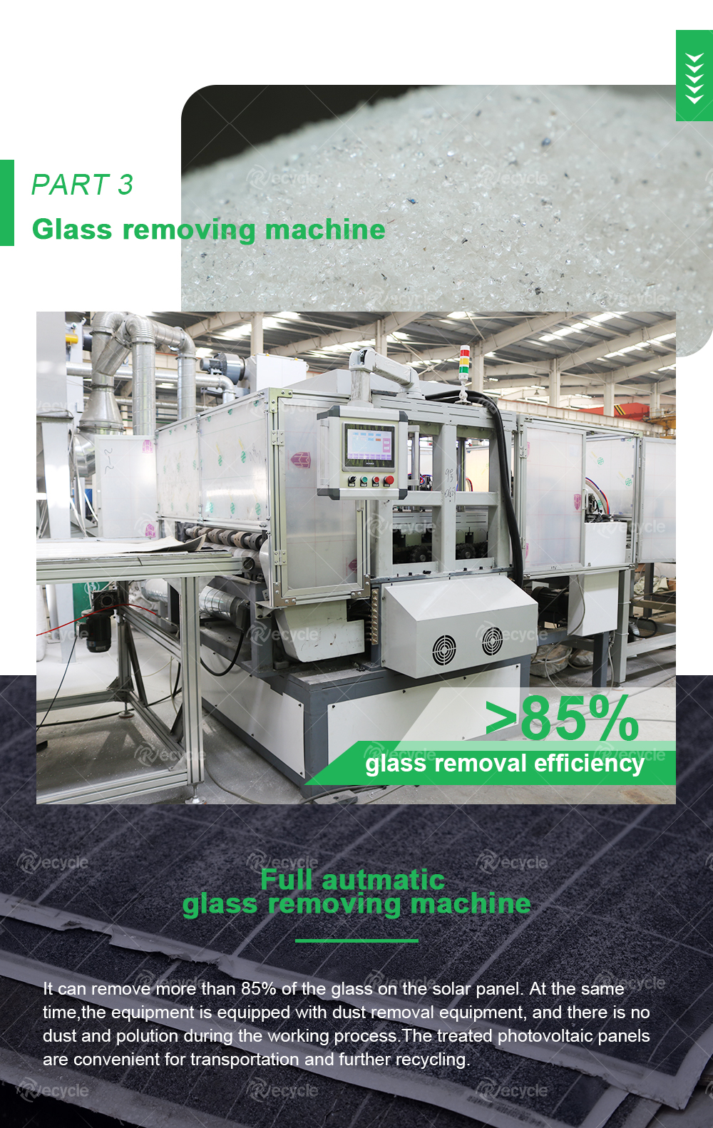 Metal Bifacial Solar Panel Recycling Line Physical No Pollution Function for PV Panels