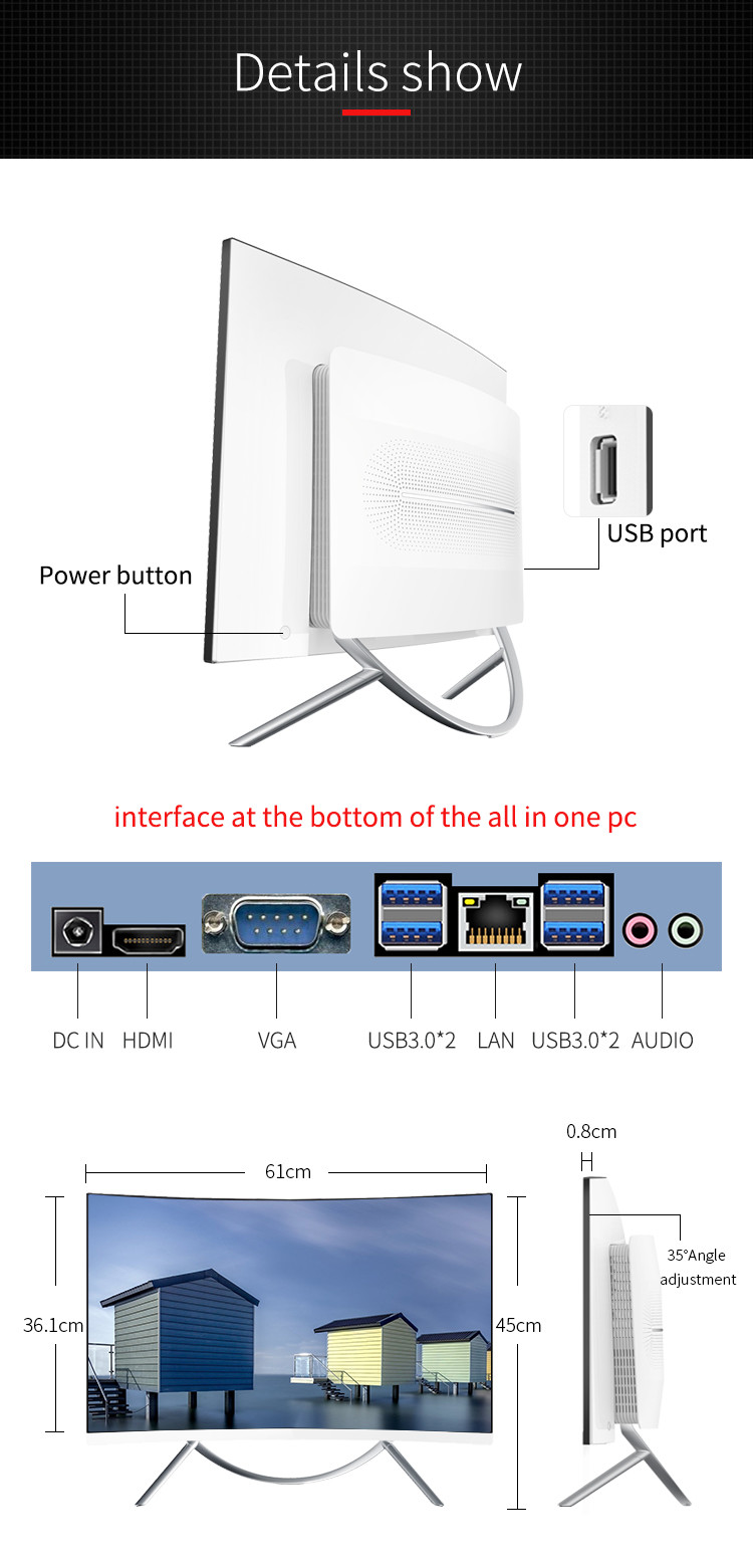 APL N3350 All In One Curved Computer HDD500GB Touchscreen Desktop Computer