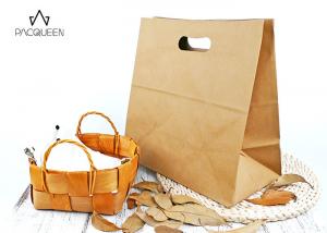 China Brown Kraft Block Bottom Paper Bags Punched Handle Custom Printable on sale
