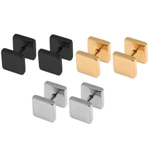 Wholesale New arrival stainless steel doubled square dumbbell shaped ear studs from china suppliers