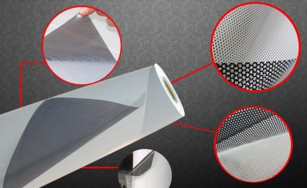Micro perforated vinyl window film covering one way vision for wide format