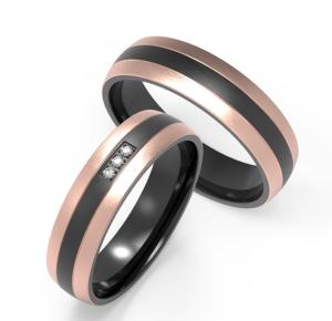 Wholesale Decorative Black Titanium Wedding Band Rose Gold Double Line Set Zircon Ring from china suppliers